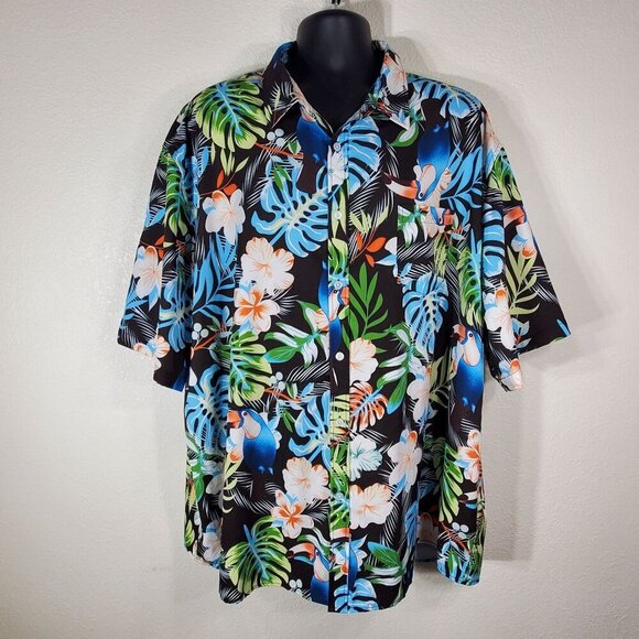 Tunevuse Mens 4XL Tropical Hawaiian Shirt Regular Fit Colorful Toucan Floral - Picture 1 of 9